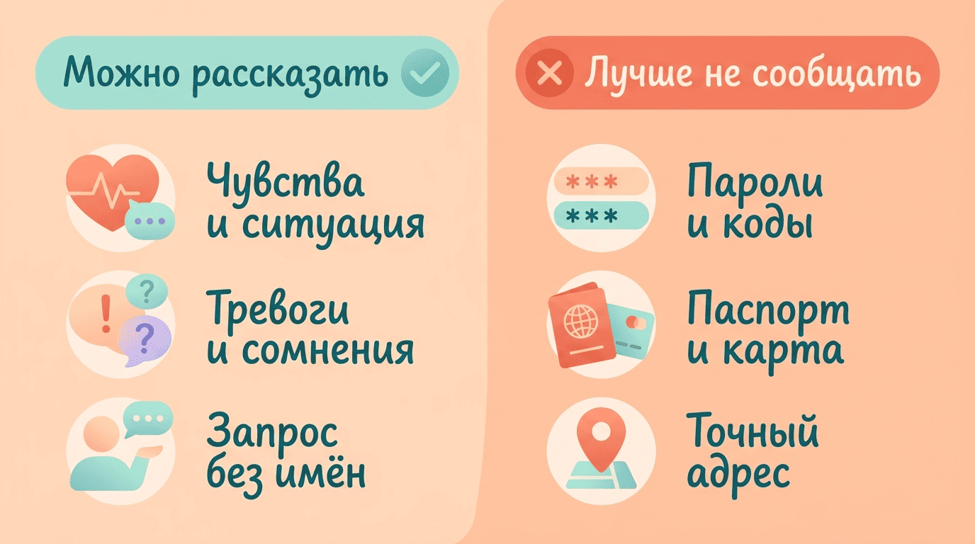 Сравнение: что можно и что лучше не сообщать ИИ-психологу