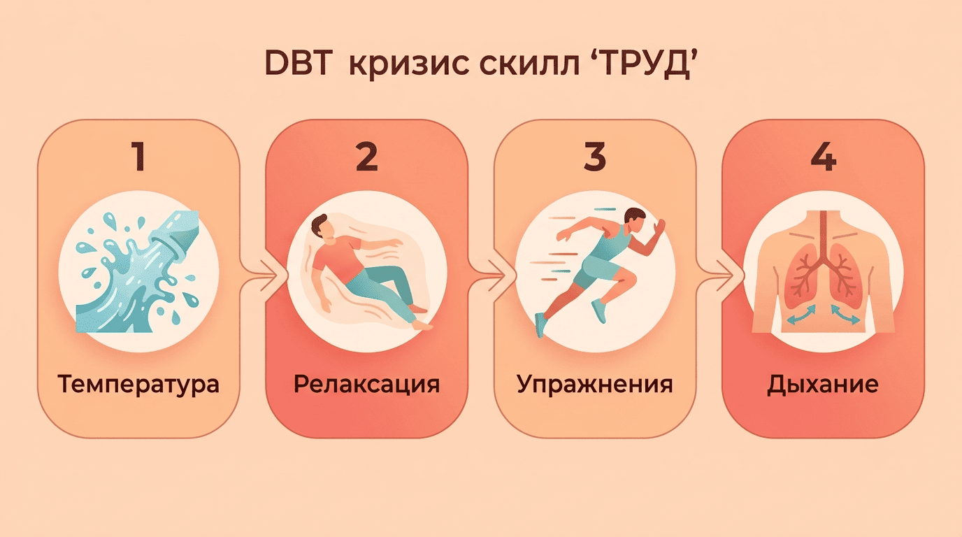 Навык ТРУД по шагам: температура, релаксация, упражнения, дыхание