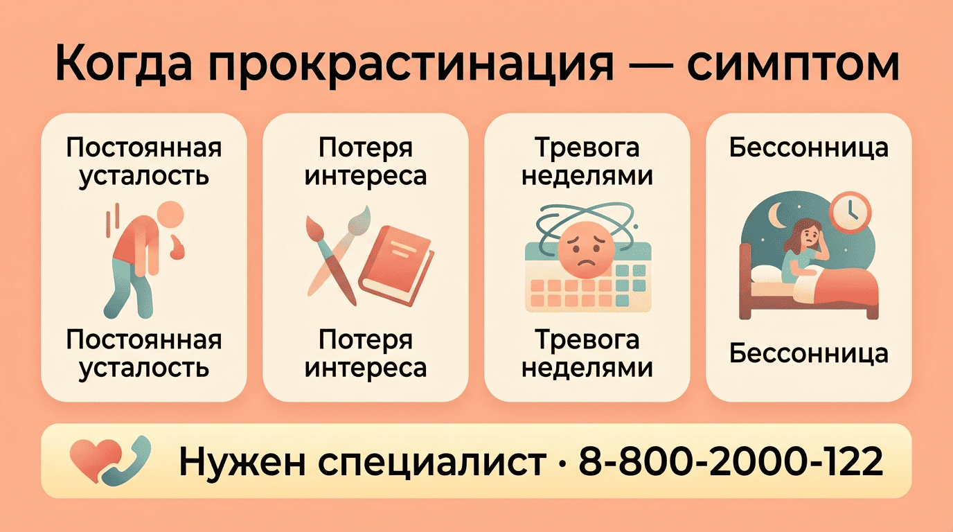 Красные флаги: когда прокрастинация — симптом выгорания или тревоги, и нужен специалист
