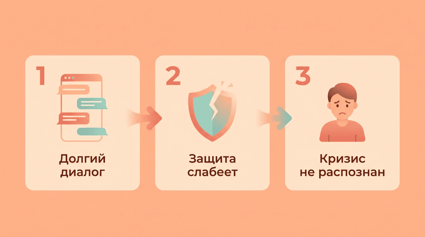 Схема: долгий диалог — защита слабеет — кризис не распознан