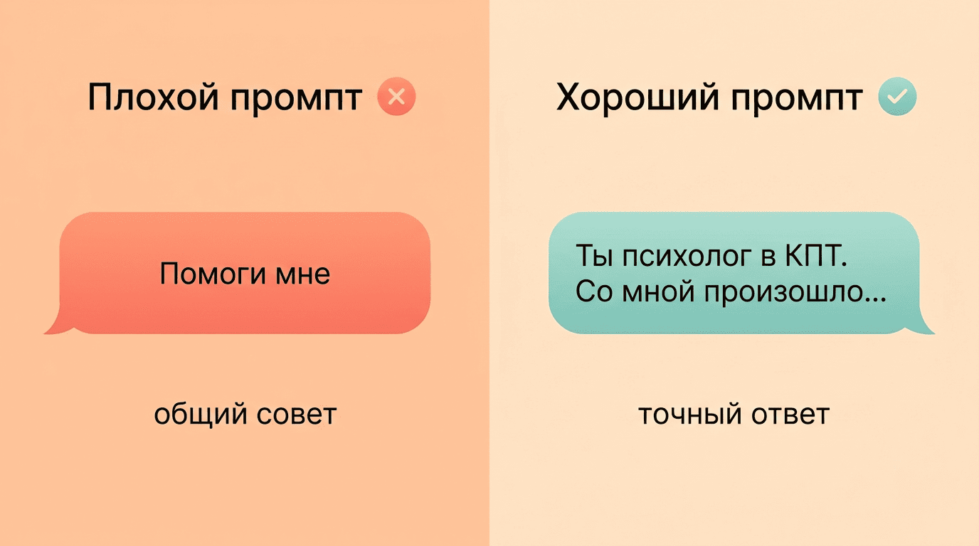 Сравнение плохого и хорошего промпта ИИ-психологу