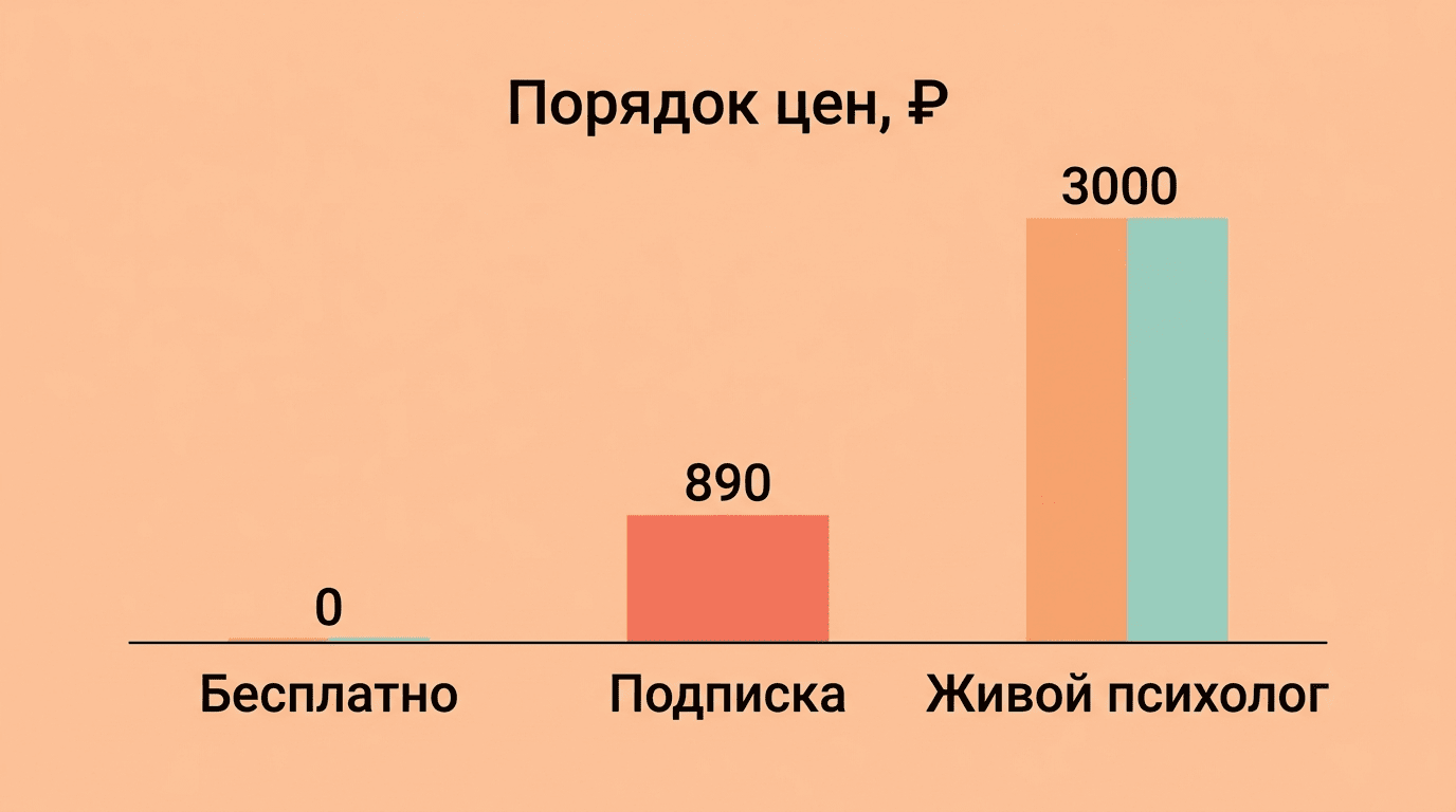 График сравнения цен: бесплатно, подписка и живой психолог