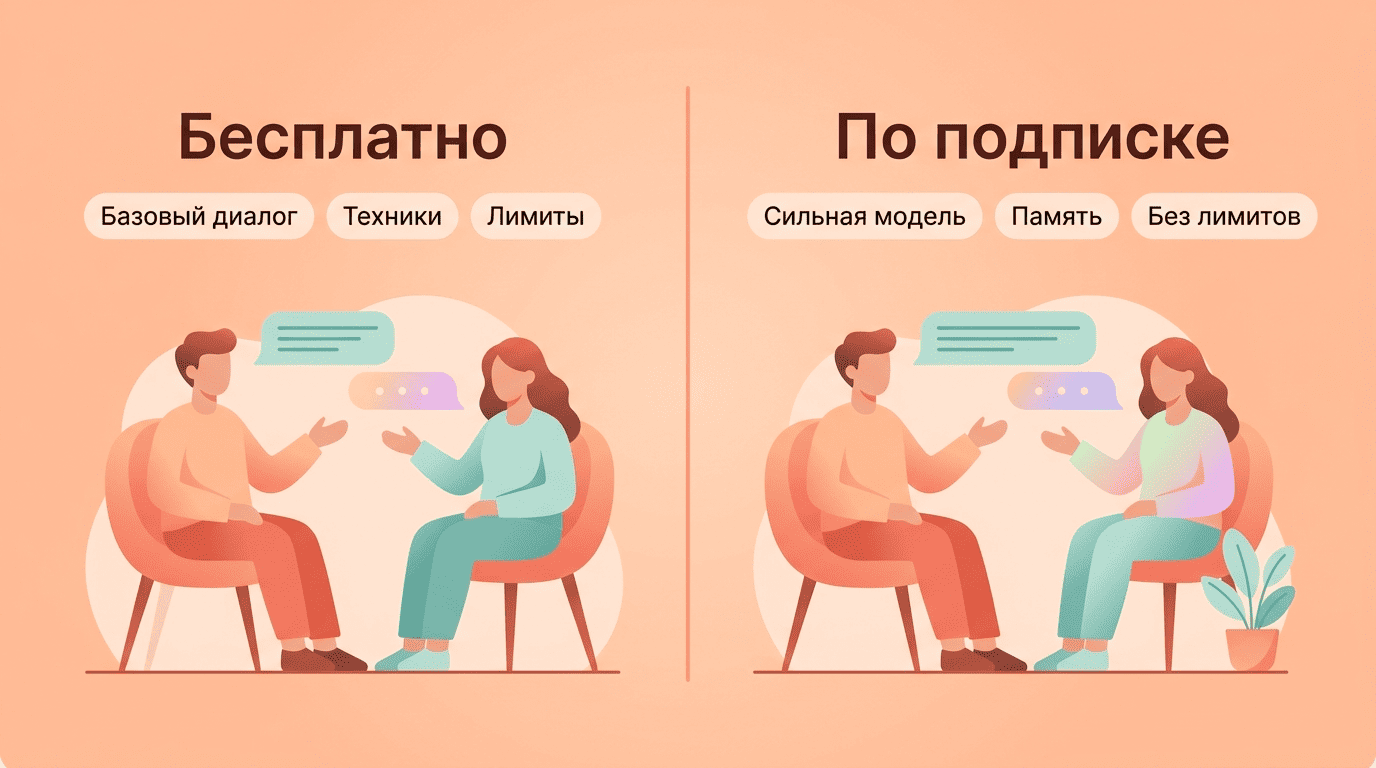 Сравнение бесплатного и платного тарифов ИИ-психолога